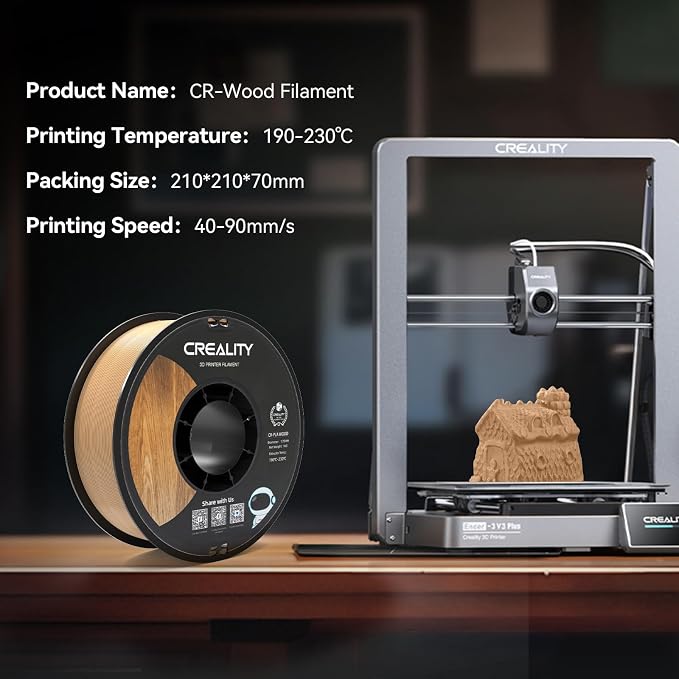Creality Wood Filament PLA, Dark Brown PLA Filament 1.75mm, Dimensional Accuracy +/- 0.03mm, Warp-Free and Clog-Free, 1KG Spool (2.2 lbs), Fit for 99% 3D Printers