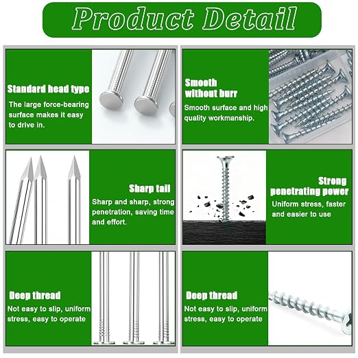 320Pcs Premium Hardware Nails & High Hardness Wood Screws Assortment Kit, 11 Sizes (1/2"-2"),Phillips Drive Flat Head, Wood Screws, Galvanized, Picture Hanging, Wood, Common Nails with Storage Box