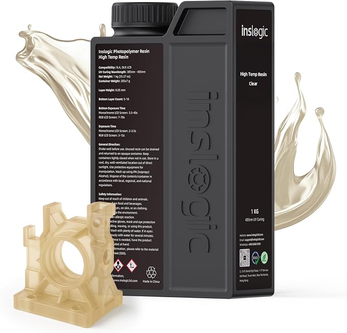 Inslogic High Temp 3D Printer Resin, Functional Resin 405nm DLP LCD UV-Curing Photopolymer Resin for Prototyping, Ducting, High Precision Printing,1KG Clear