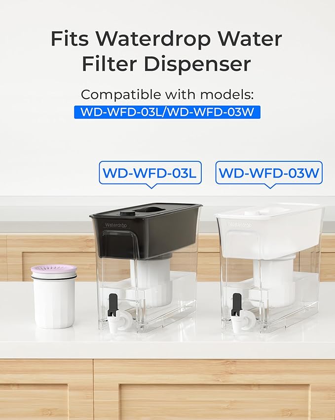 Waterdrop PF-03C Water Filter Replacement for Waterdrop WFD-03L TDS Reduction Dispenser Filtration System, Reduce TDS, Chlorine, PFOA/PFOS and More, Last Up to 2 Months, 4 Pack