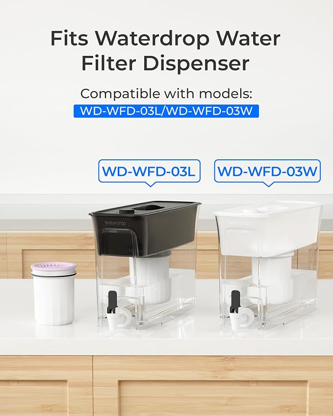 Waterdrop PF-03C Water Filter Replacement for Waterdrop WFD-03L TDS Reduction Dispenser Filtration System, Reduce TDS, Chlorine, PFOA/PFOS and More, Last Up to 2 Months, 2 Pack