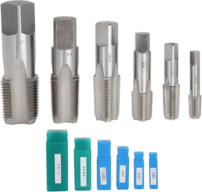 6 Pcs NPT Pipe Tap Set, HSS 1/8-27 to 1-11.5 Taps, 1/4-18, 3/8-18, 1/2-14, 3/4-14, with Durable Case - Ideal for Plumbers & DIY Projects