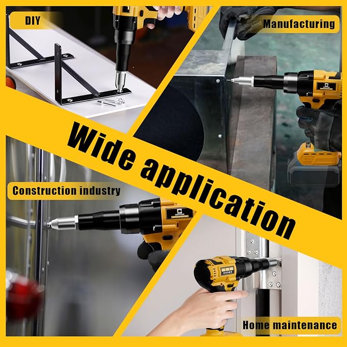 Cerycose Rivet Gun Compatible with Dewalt 20V Battery, Cordless Rivet Tool with 3 Size (1/8", 5/32", 3/16") Aluminum Rivets, Brushless Motor Rivet Gun Kit Nose Piece, Tool Only
