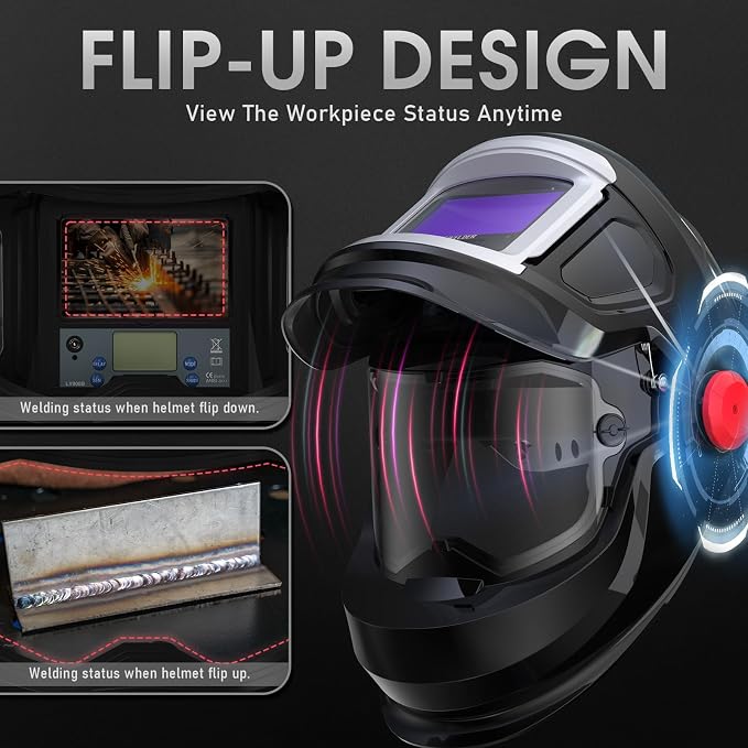 YESWELDER Flip-up Auto Darkening Welding Helmet with Large View, Digital Welding Lens, 1/1/1/1 True Color 4 Arc Sensor Wide Shade 4/5-9/9-13 Welder Mask for TIG, MIG, ARC, Cut and Grind