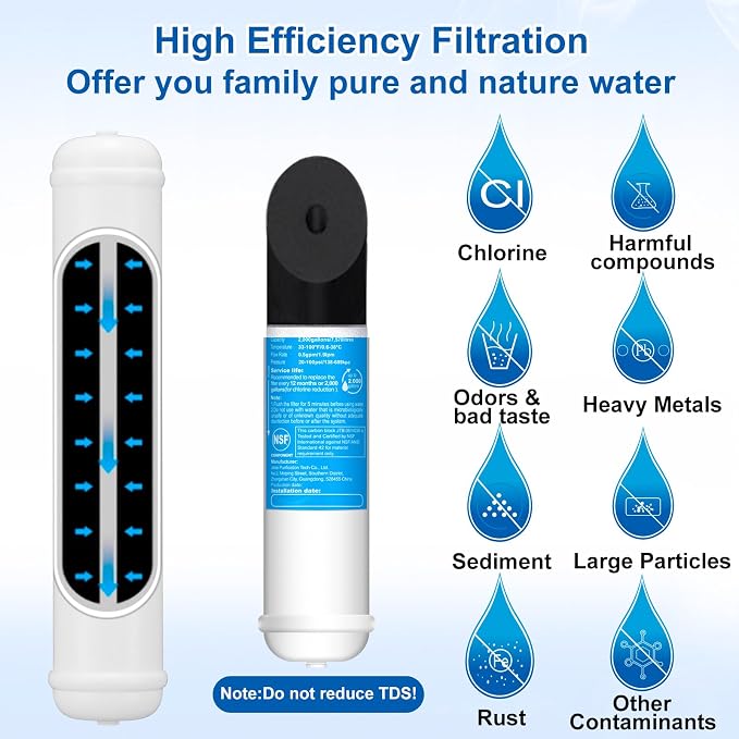 Inline Water Filter Kit for Refrigerator and Ice Maker + Lead-Free Add-A-Tee Valve 3/8 Inch x 3/8 Inch x 1/4 Inch,1/4 Turn,Brass Angle Stop Valve Adapter for Reverse Osmosis Water Filters,Ice Maker