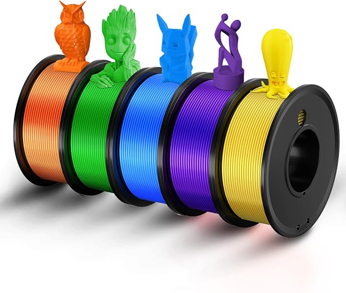 3D Printer Filament PLA 1.75mm 3-D Printing Materials 5 Colors Bundle Print Filimate 1.75 mm Orange Green Blue Yellow Purple Filiment1.75 Accuracy ±0.02mm Fillament Spool Vacuum Pack 250G X 5