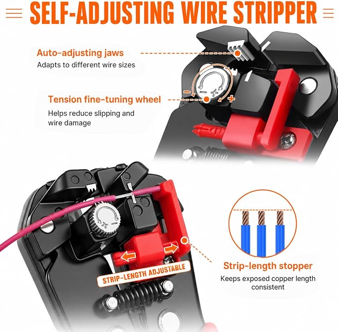Kuject Crimping Tool Kit with 340 PCS Heat Shrink Connectors | AWG 22-10, Portable All-in-One Case, Ratchet Crimper, Self-Adjusting Wire Stripper , Butt, Ring, Female & Male Connectors
