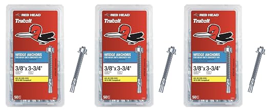 Red Head TruBolt 3/8 x 3-3/4" Heavy-Duty Wedge Concrete Anchors, 150 PCS