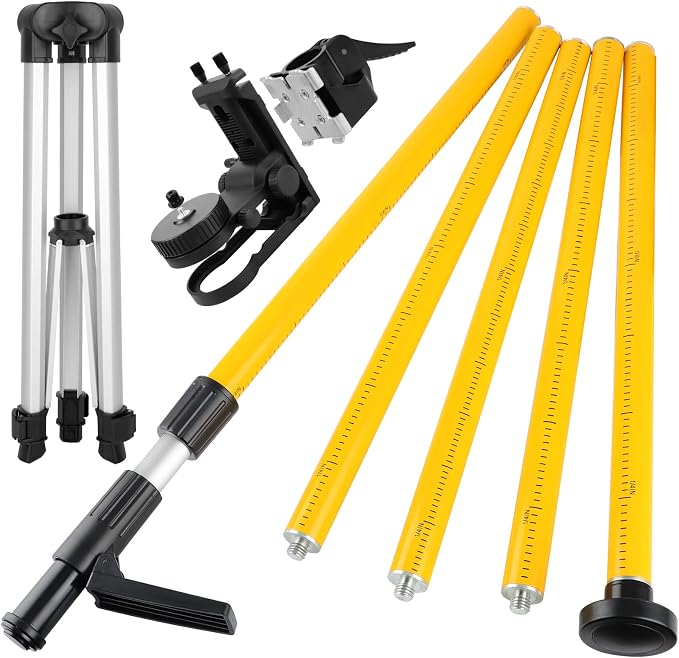 Laser Level Pole, Firecore Upgraded 12 ft. Telescoping Laser Pole with Tripod and Multifunctional Mounting Clamp, Adjustable Bracket with 1/4"-20 Laser Mount for Rotary and Line Laser Level- FLP370CX