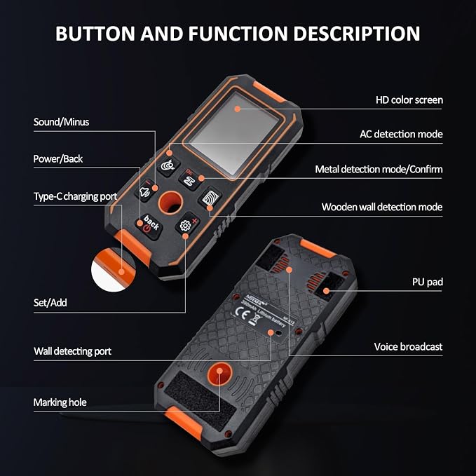 Stud Finder Wall Scanner with Modes for Metal, Wood and AC Wire, HD LCD Display Lithium Battery, Studs Detector Upgraded Smart Sensor Accurate Detection Audio Alarm