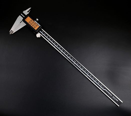 Accusize Industrial Tools Digital Caliper, 12 in/300 mm, 1110-1838 | 300 mm/12 in Range, 0.01 mm/0.0005 in Resolution, ±0.03 mm Accuracy, Metric/Inch, Yellow LCD