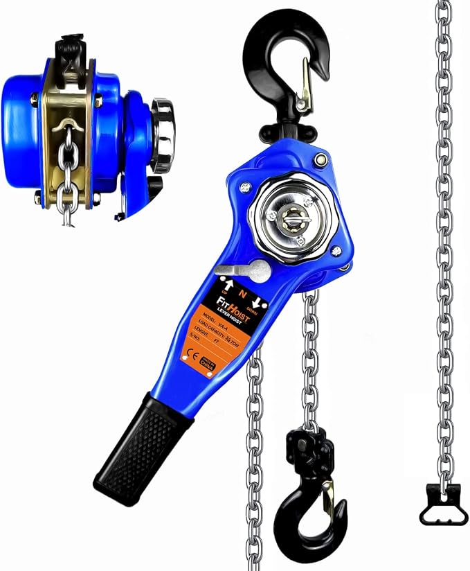 Lever Chain Hoist 1650LBS Capacity 10FT Manual Ratchet Chain Puller Hoist with 2 Hooks for Open-Air and Unpowered Operations (1650LBS 10FT)