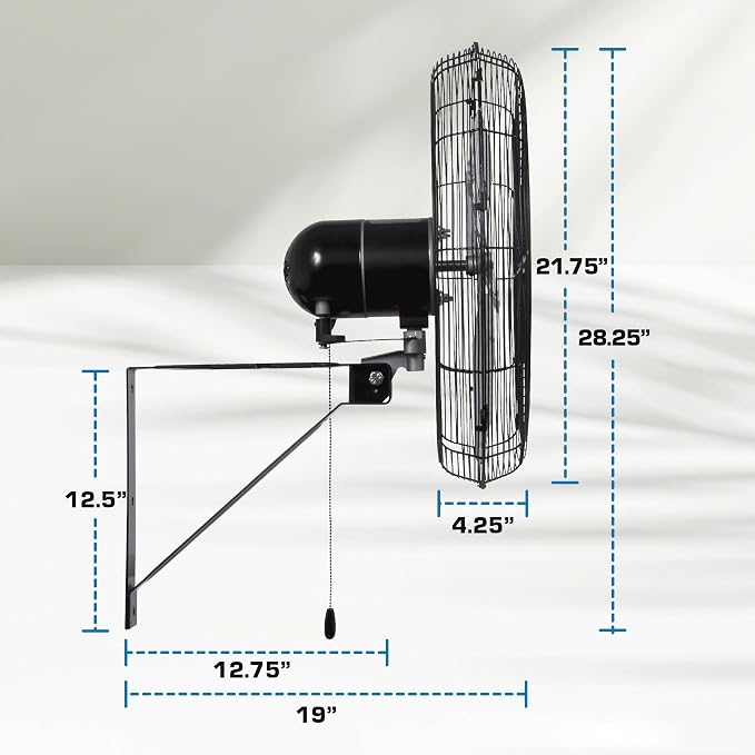 Hurricane Pro Commercial Grade Oscillating Metal Wall Mount Fan w/ 3 Speeds, Black, 20" - Corded Electric Air Cooling Unit w/ Powerful 4600 CFM Airflow for Home, Garage, Gym, Workshop & Greenhouse