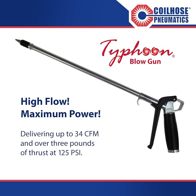 Coilhose Pneumatics TYP2512 Typhoon High Volume Blow Gun, 1/4-Inch NPT with 12-Inch Extension and High Flow Tip