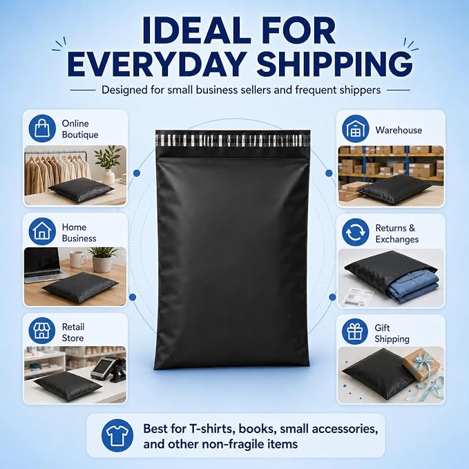 Fuxury Poly Mailers 10x13 Inch 50Pcs, Waterproof Shipping Bags for Clothing | Strong Adhesive Shipping Envelopes for Small Business Suppliers, Self Seal Mailers Poly Bags Mailing Envelopes Black