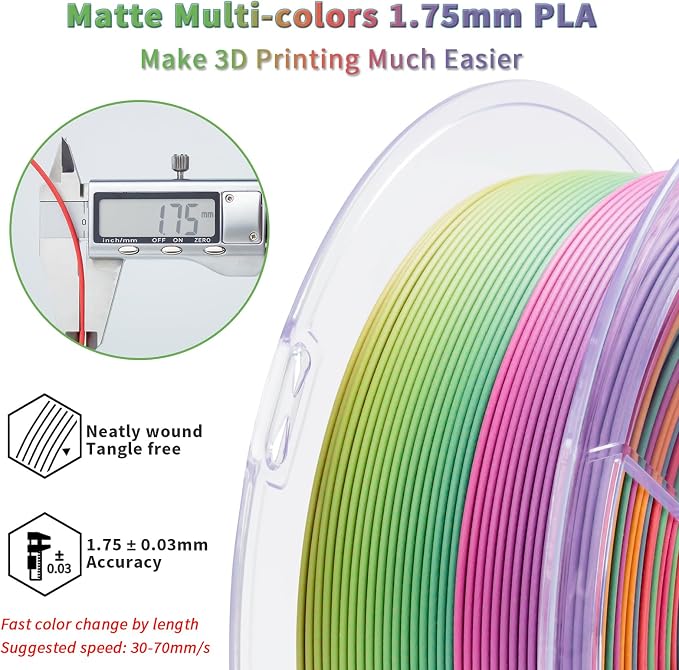 ZIRO Matte Fast Color Change PLA 4 Pack, 1.75mm Color Gradient Filament Bundle, No-Shine Rainbow PLA Filaments, Fit Most 3D Printers and Pen, 2.2lbs X 4 Spool