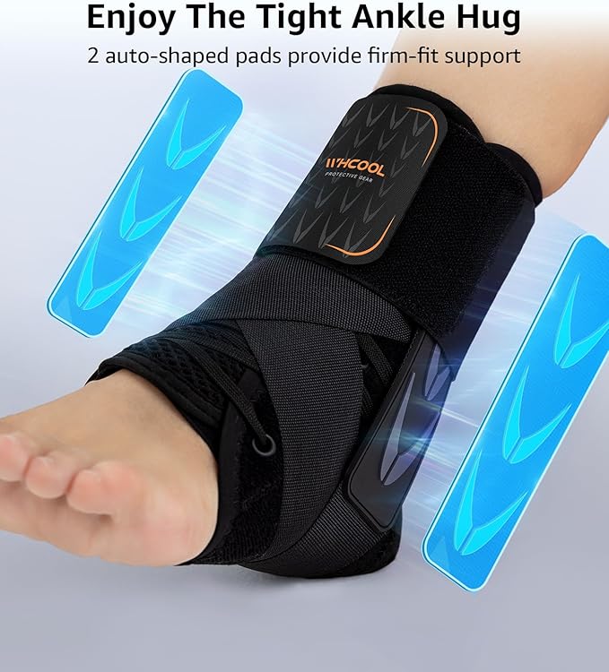 Slim-Fit Ankle Brace for Sprained Ankle, Quick Lace Up Ankle Support for Women Men with 2 Auto-Shaped Pads, Air Fabric Cool Ankle Stabilizer for Injury Recover, Running,Sports,S(10”-11.6”)