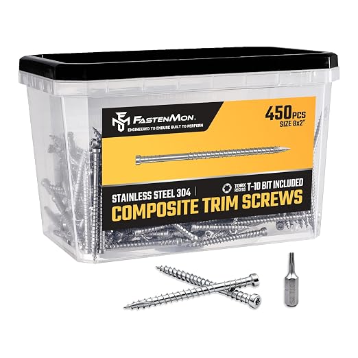 Composite Trim Screws, #8 x 2” Stainless Steel 304, 450pcs | Hidden Fastener For PVC & Wood, Outdoor Deck, Exterior & Finish Fasteners, Rust-Resistant, T-10 Star Drive, 2.5lbs