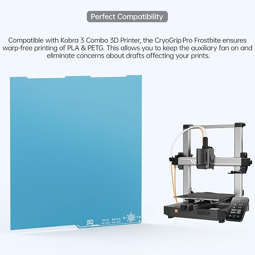 BIQU CryoGrip Pro Frostbite Build Plate for Any-Cubic Kobra 3 3D Printer, Cold Plate, Room Temperature Printing, Double-Sided Textured Sheet, 250x250mm, 1 Piece