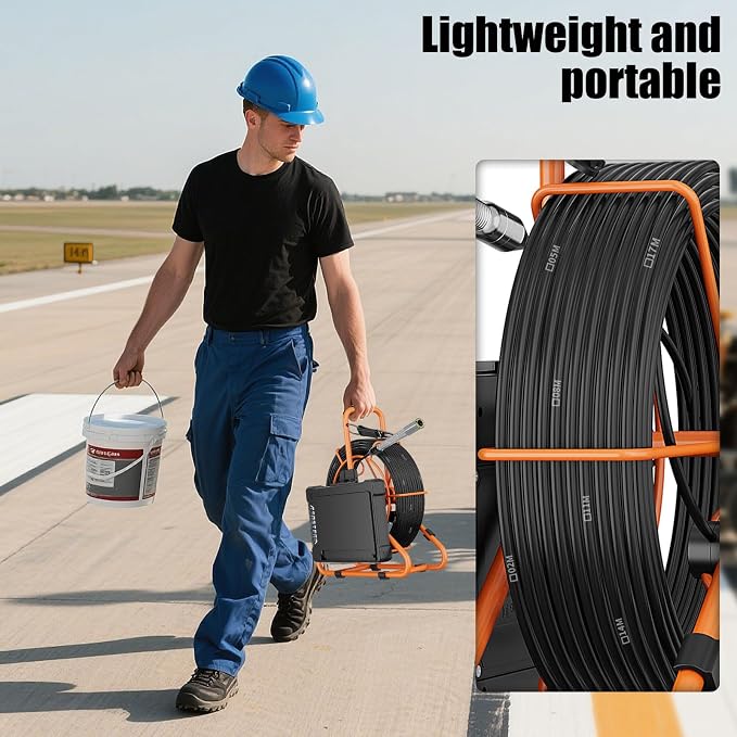 Sewer Camera 100FT/30M 7" IPS Screen Pipe Inspection Camera Borescopes Plumbing DVR & Audio Recorder 23mm with 32GB Card 12 LEDs HD 1000TVL Endoscope