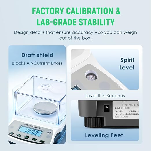 Antstone Lab Scale 500g x 0.001g Accuracy Digital Scientific 1mg Scale Laboratory Precision Analytical Balance with Windshield 001 Gram Readability Digital Jewelry Weighing Scale with 200g Weight