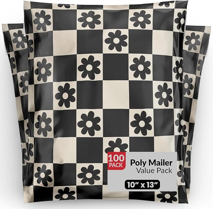 10x13 Poly Mailers – Checkerboard Daisy – Waterproof, Tear-Resistant Shipping Bags with Adhesive Seal – 100 Pack – Package Mint
