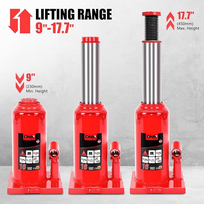 DNA Motoring 16 tons / 32000 lbs Lifting Automotive Welded Hydraulic Bottle Jack for Repair Vehicle, Pickup, Truck, w/Manual Handle, Red,TOOLS-00361