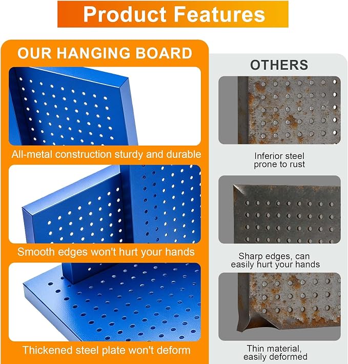 Metal Pegboard Panels, Heavy Duty Peg Boards, 24" x 12" Pegboards | 4Pack Wall Organizer, Peg Board for Walls Home, Garage Tool Storage, Office Organization, Craft Room, Kitchen
