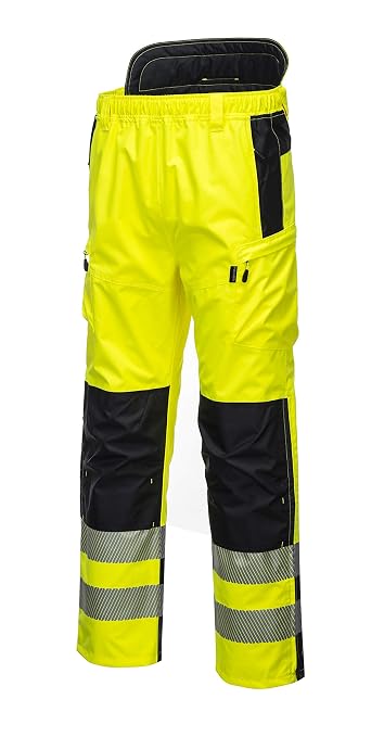 Portwest PW342 Men's PW3 Hi Vis Waterproof Safety Rain Pants, Lightweight and Flexible Workwear Yellow/Black, 3X-Large