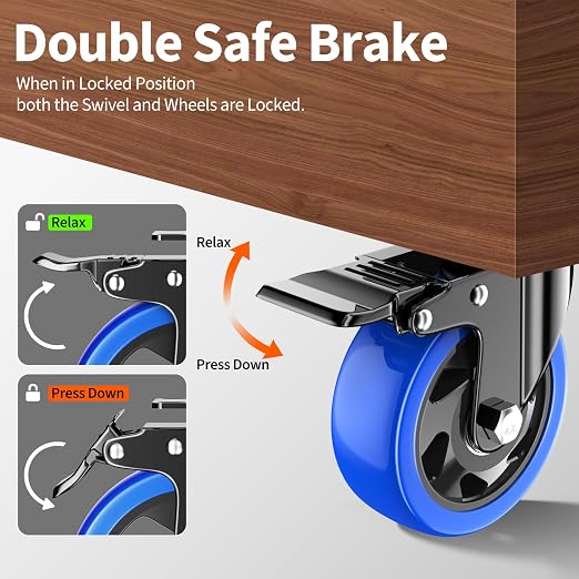 4 Inch Caster Wheels, Casters Set of 4 Heavy Duty, Locking Swivel Casters with Brake, Industrial Plate Casters Wheels Include Free Hardware Kits for Workbench, Furniture, Cart