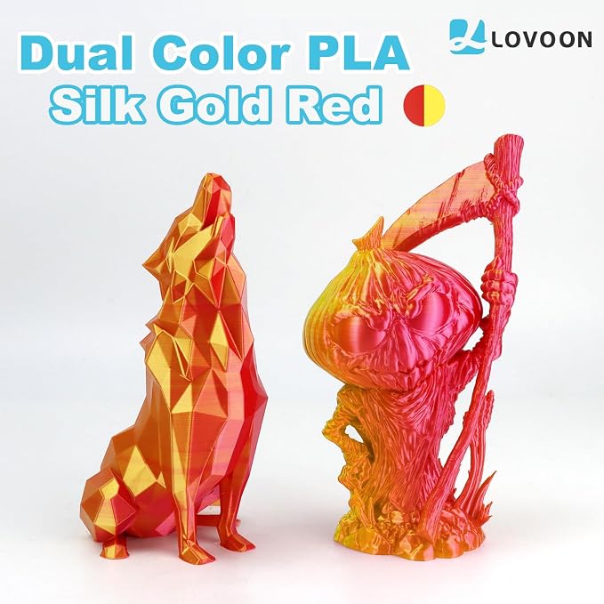 LOVOON 3D Printer Filament Dualcolor,1.75mm Silk PLA Filament Gold Red Dualcolors, Silky PLA Filament Most Printer and 3D Pen, 3D Printer Accessories,1KG(2.2lbs)/Spool