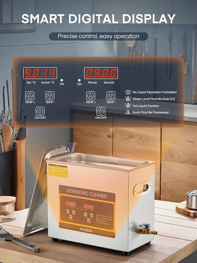 Ultrasonic Cleaner with Heater and Timer, Stainless Steel Ultrasonic Washing Machine, Professional Sonic Cleaning for Parts, Bike Chain, Metal Engine Parts, Gun (6.5L)