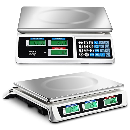 Copkim Commercial Food Scale Digital Weight Food Electronic Price Computing Accurate Meat Produce Scale with LCD Display for Kitchen Farmers Market Deli Shop Retail(88lb/40kg)