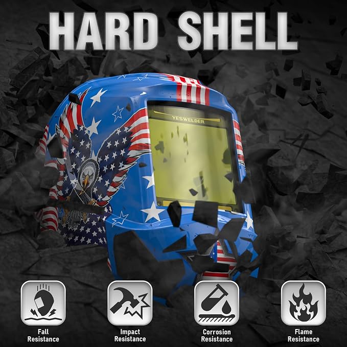 YESWELDER Large View Auto Darkening Welding Helmet, Blue Light Blocking, 1/1/1/1 True Color Solar Powered Welder Hood Mask with 4 Arc Sensors, Wide Shade 3/5-9/9-13 for TIG MIG ARC CUT and GRIND