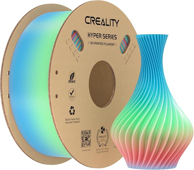 Creality Hyper Rainbow PLA Filament 1.75mm, Multicolor Gradient PLA for High-Speed Printing 30–600mm/s, Smooth Extrusion, Dimensional Accuracy +/- 0.03mm Accuracy(Short Gradient)