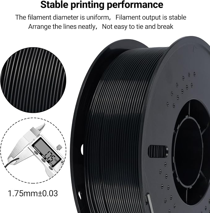 Kingroon PA6 Nylon 3D Printer Filament 1.75mm, 1kg Black Filament, High Strength Filament for Engineering Parts, Dimensional Accuracy +/- 0.03mm