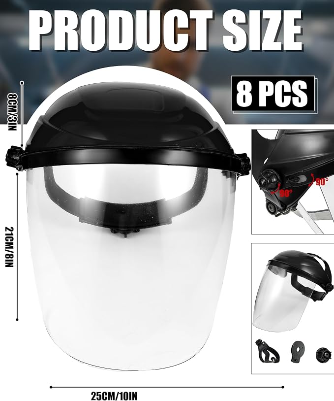 Tellegloww 8 Black Safety Face Shield for Grinding and Cutting, Full Impact Resistant Face Shield Mask for Work Chemical Woodworking (Black)