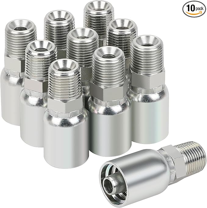 1/2’’ Hose x 1/2’’ NPT Male Hydraulic Hose Crimp Fittings, 10PCS Set for Single Wire Hydraulic Hose