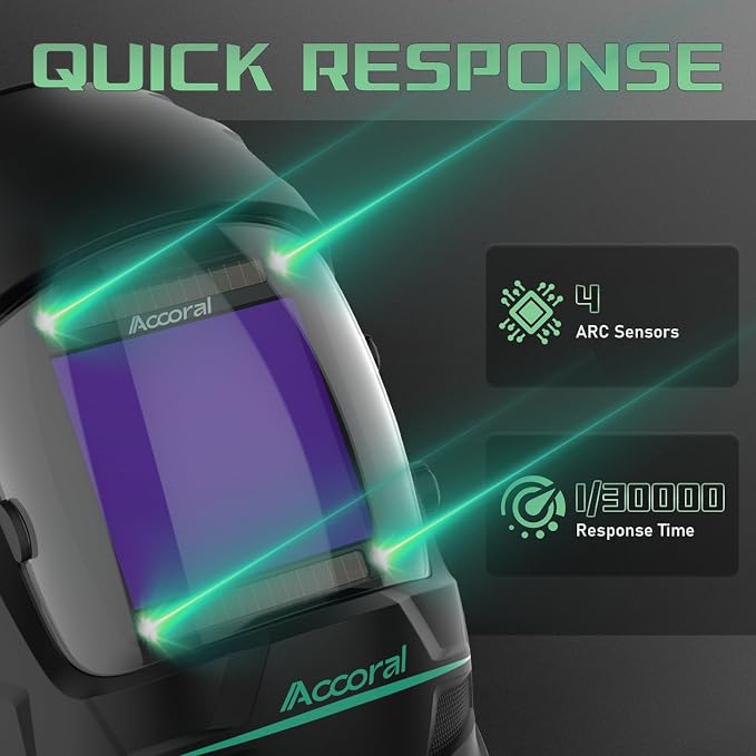 3.94" x 3.66" Large Viewing Hemispherical lense Welding Helmet，1/1/1/1 True Color Auto Darkening Welding Hood Mask，4 Arc Sensor Wide Shade for TIG MIG ARC Plasma Cut,Grinding