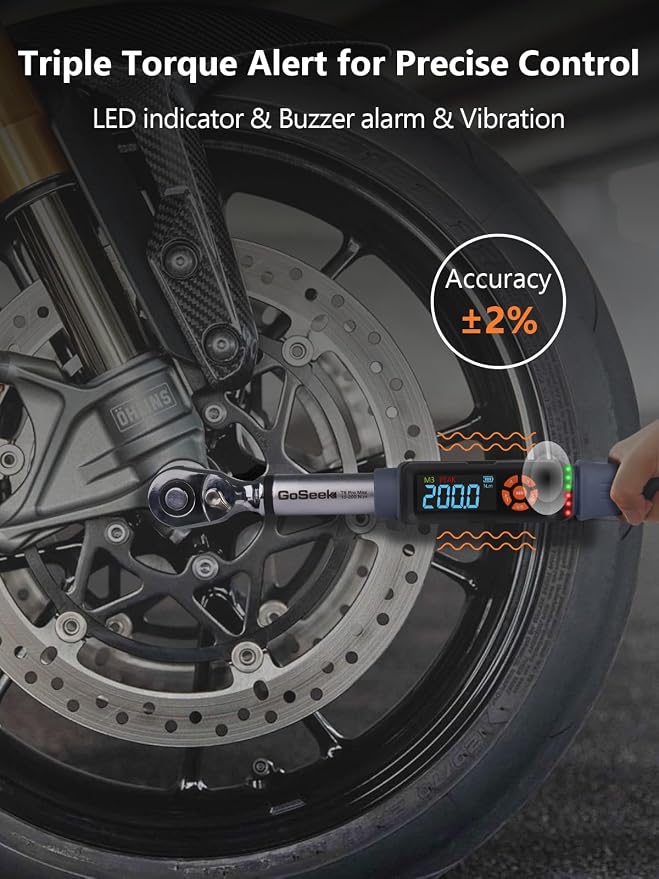 Goseek Upgraded Rechargeable Digital Torque Wrench 90 Tooth, 7.4-147.5 Ft-lbs/10-200Nm, 1/2'' Drive Electric Torque Wrench with Buzzer & LED & Vibration for Motorcycle Car Tires Repair
