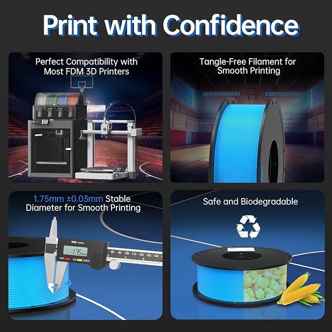BIQU PLA-HR Flexible 3D Printer Filament Specifically for Printing Airless Basketballs, 1.75mm 1KG Spool (2.2lbs), Flexi Tough Filament Compatible with Most FDM 3D Printer (Blue)