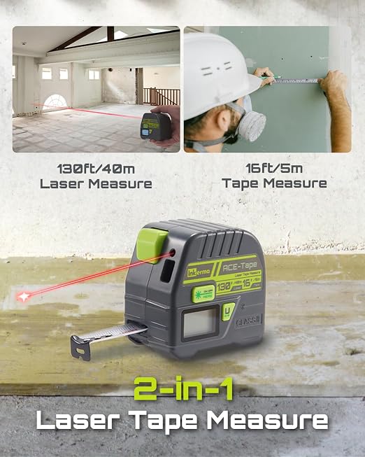 Laser Measurement Tool, 393Ft/120M Bilateral Laser Measuring Tool, Inkerma 130Ft/40m Laser Measurement Tool & 16Ft/5m Measuring Tape