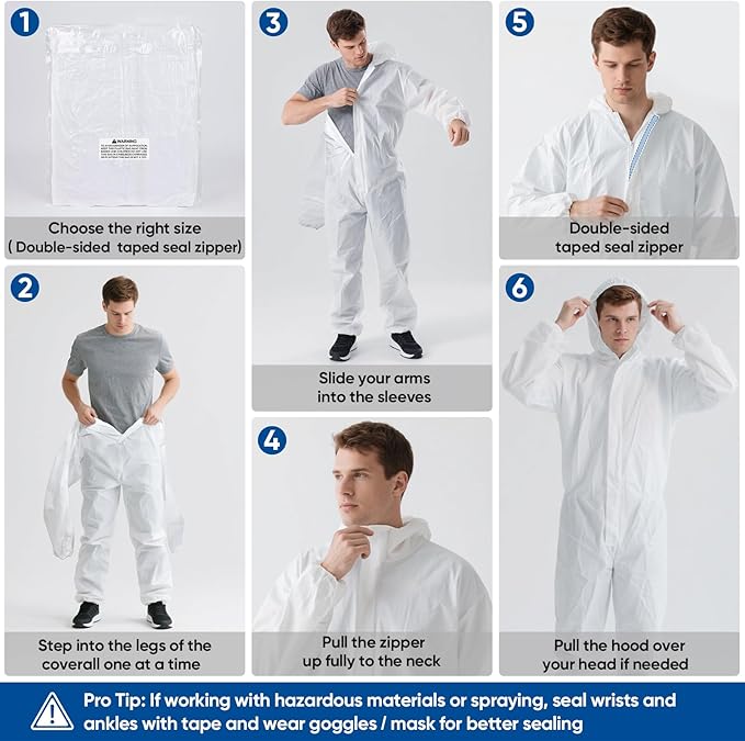 TICONN Hazmat Suit Disposable Coveralls, Full Body Protective Lab Coveralls, Breathable Paint Suit for Men Women