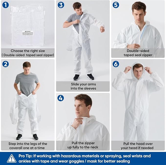 TICONN Hazmat Suit Disposable Coveralls, Full Body Protective Lab Coveralls, Breathable Paint Suit for Men Women