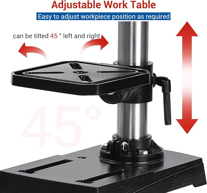 8 Inch Benchtop Drill Press, 2.5A Mini Drill Machine, Tabletop Drilling Machine with 5 Speed Adjustable, Swing Distance 0-45° Tiltling Worktable for Wood Metal