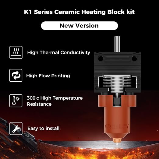 Creality 2025 K1 SE/K1C/K1/K1 Max Hotend Upgrade Ceramic Heating Block Kit, Terminal with Buckle, Official K1 Series Unicorn Quick-Swap Nozzle Kit, 3D Printer Hotend 600mm/s High-Speed, New Version