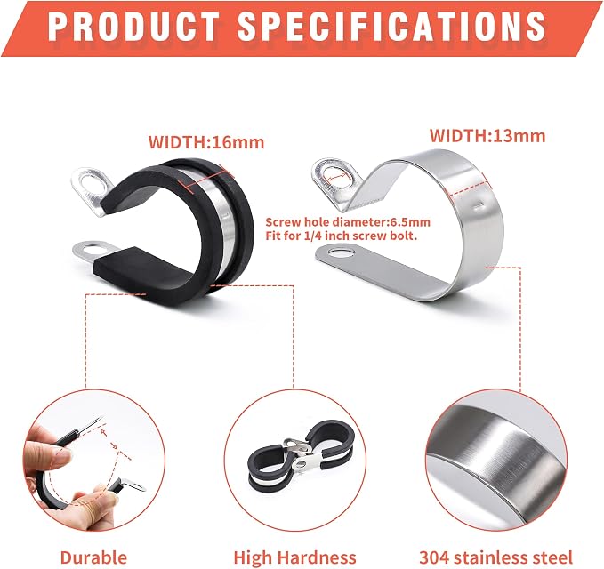 AKIHISA 60Pcs 1/2 Inch Cable Clamps, 304 Stainless Steel Conduit Clamps, for Cable, Pipe, Hose, Fuel Line, Metal Wire Cord Installation