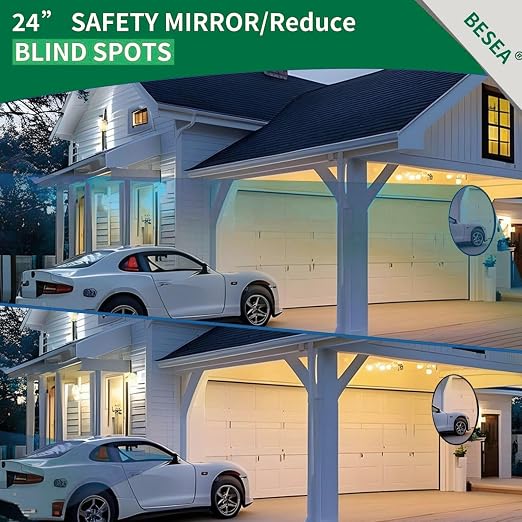 BESEA 24 Inch Convex Safety Mirror, Wall Mounted Blind Spot Traffic Mirror for Garage, Warehouse, Store and Office, Wide Angle Security Mirror with Clear Visibility
