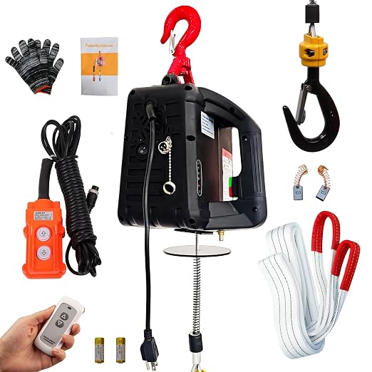 Electric Hoist Winch 3 in 1,1100lbs Electric Hoist 110 Volt 1500W Portable Electric Winch with Remote Control/Manual/Cable,Chain Hoist Overload Protection 25ft Lifting Height for Towing&Copper Motor