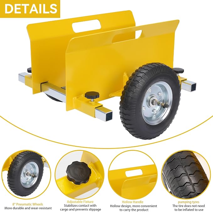 Heavy Duty Panel Dolly Yellow Cart 660LBS Capacity Door Dollies with 8" Pneumatic Wheels, Adjustable Drywall Mover Panel Drywall Cart Material Handling All Terrain Slab Dolly